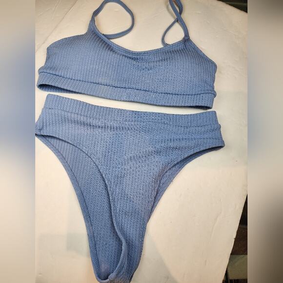New Blue Two Piece High Waisted Bikini Stretch Tank Swimsuit Size M - Picture 2 of 6